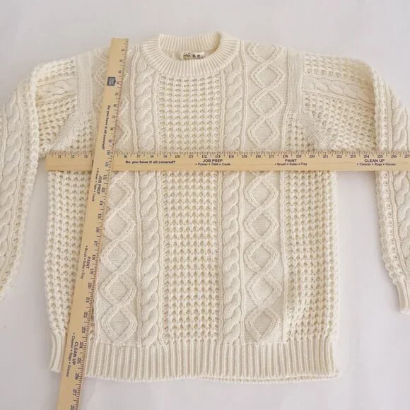 Vintage Cream Cable Knit Textured Aran Fisherman Sweater Cotton Blend XL - Picture 3 of 9